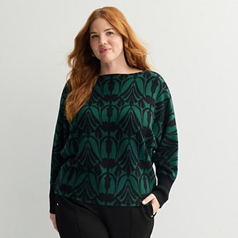 Plus Size Chelsea & Theodore Long Dolman Sleeve Pullover Sweater