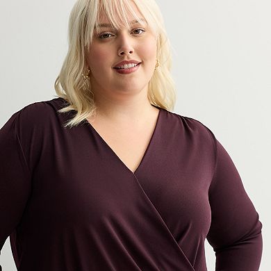 Plus Size Nine West Long Sleeve Drape Wrap Top