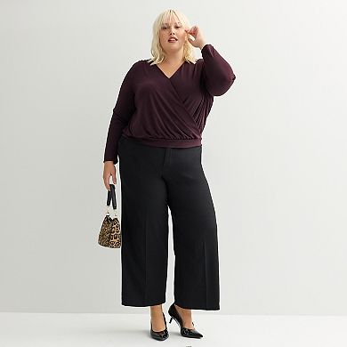 Plus Size Nine West Long Sleeve Drape Wrap Top
