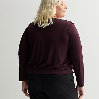 Plus Size Nine West Long Sleeve Drape Wrap Top