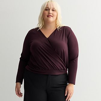 Plus Size Nine West Long Sleeve Drape Wrap Top