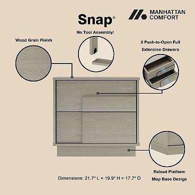 MANHATTAN COMFORT Horizon Modern 2-Drawer Nightstand Easy Assembly 2-Piece Set