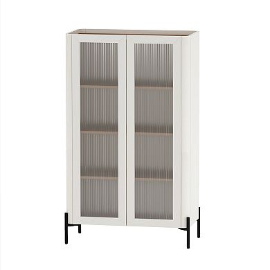 MANHATTAN COMFORT Abbey Modern Accent Cabinet & Ribbed Tempered Glass Cabinet 2-Piece Set