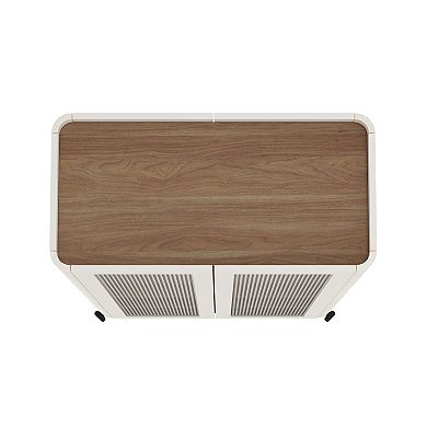 MANHATTAN COMFORT Abbey Modern Accent Cabinet & Ribbed Tempered Glass Cabinet 2-Piece Set