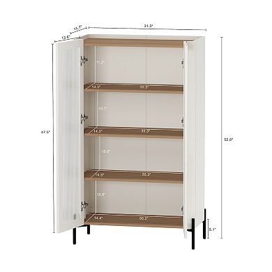 MANHATTAN COMFORT Abbey Modern Accent Cabinet & Ribbed Tempered Glass Cabinet 2-Piece Set