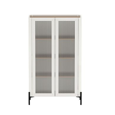 MANHATTAN COMFORT Abbey Modern Decor Adjustable Shelves Ribbed Tempered Glass Cabinet