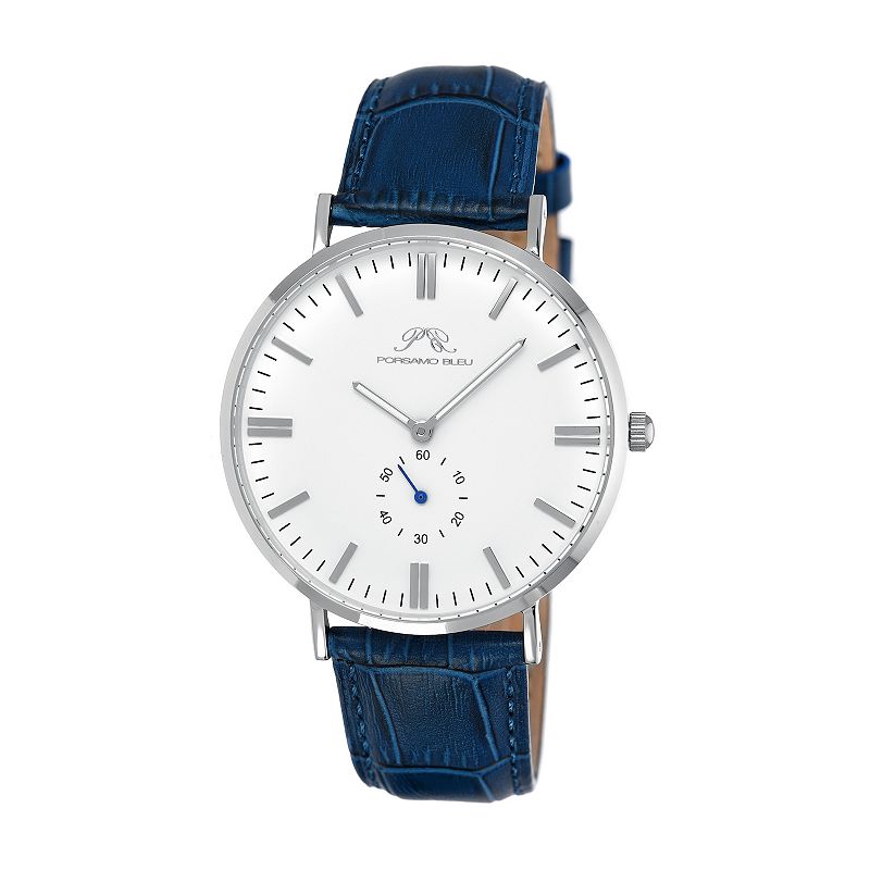 Porsamo Bleu Henry Men's Stainless Steel Leather Watch, Size: 40 mm, White