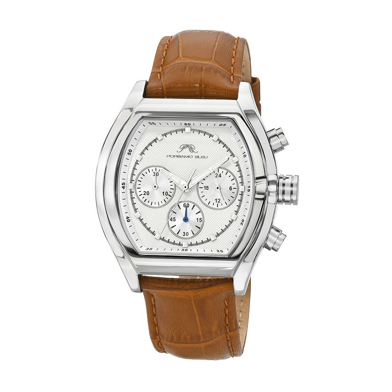 Porsamo Bleu Roman Men's Leather Watch 1292EROL, Size: 42MM, Silver Tone Brown