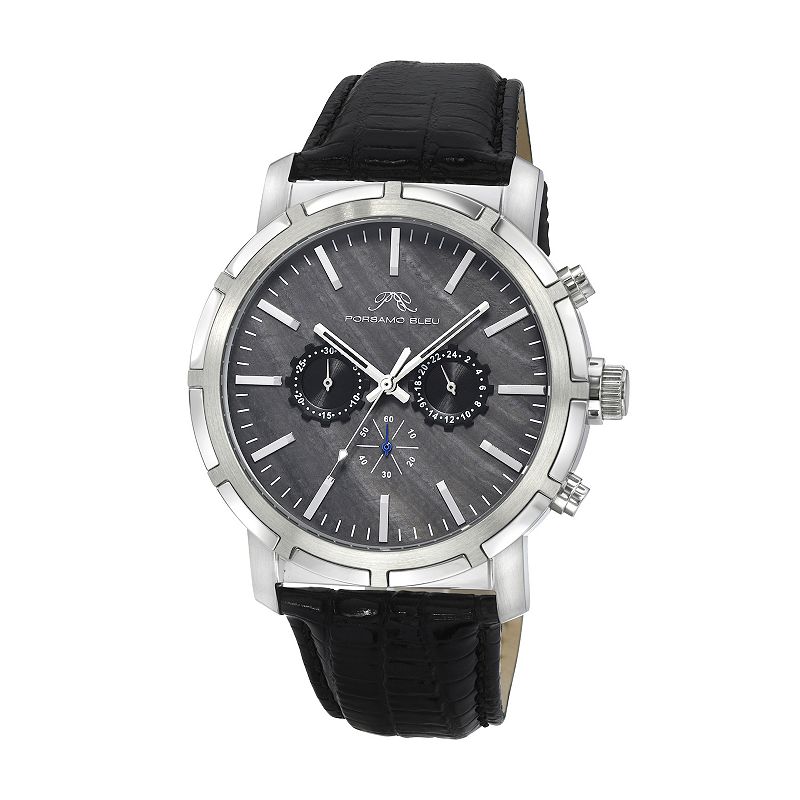 Porsamo Bleu NYC Chrono Men's Leather Watch 1282ANYL, Size: 47MM, Black