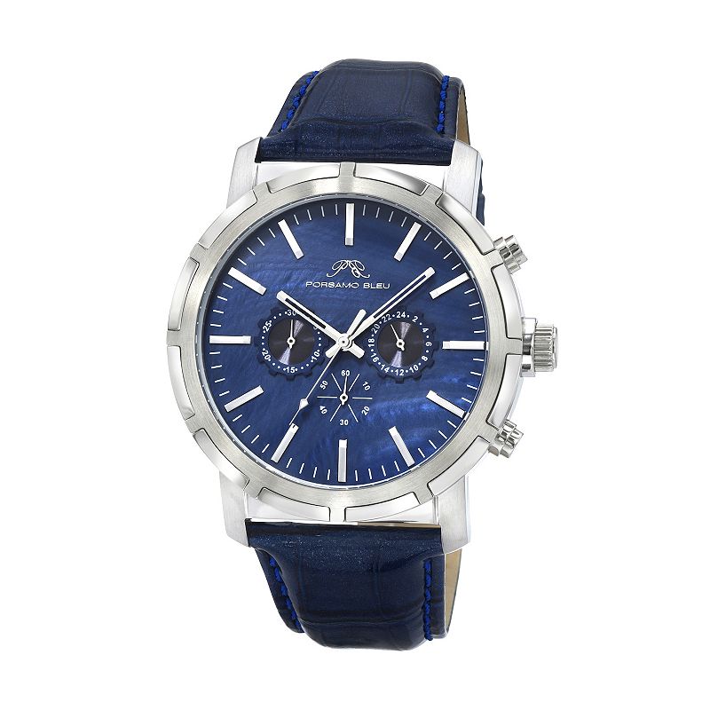Porsamo Bleu NYC Chrono Men's Leather Watch 1282ANYL, Size: 47MM, Blue