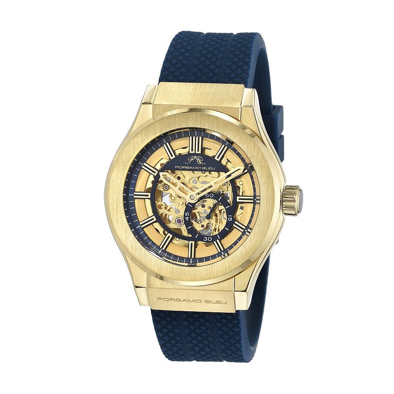 Porsamo Bleu Cruz Men's 45mm Automatic Silicone Watch - 1221ACRR, Gold Tone Blue