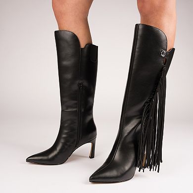 Journee Dolly Women's Comfort Knee-High Pointed Toe Tassel Stiletto Boots