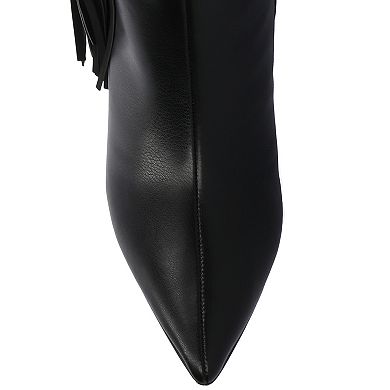 Journee Dolly Women's Comfort Knee-High Pointed Toe Tassel Stiletto Boots