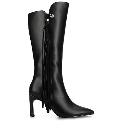 Journee Dolly Women's Comfort Knee-High Pointed Toe Tassel Stiletto Boots