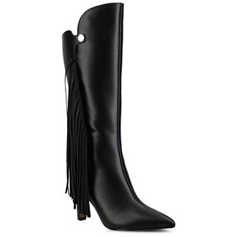 Journee Dolly Women's Comfort Knee-High Pointed Toe Tassel Stiletto Boots