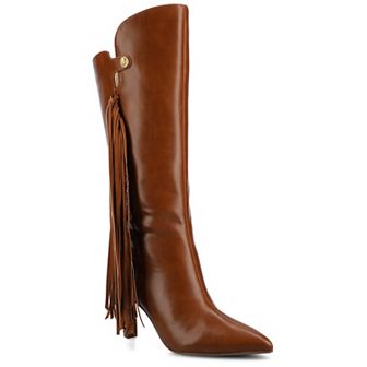 Journee Dolly Women's Comfort Knee-High Pointed Toe Tassel Stiletto Boots