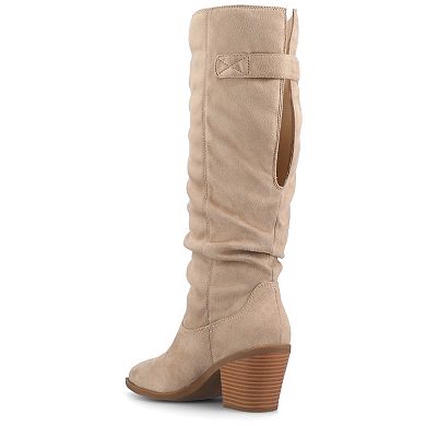 Journee Kaleah Women's Comfort Slouchy Knee-High Pointed Toe Buckle Detail Boots
