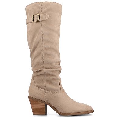 Journee Kaleah Women's Comfort Slouchy Knee-High Pointed Toe Buckle Detail Boots