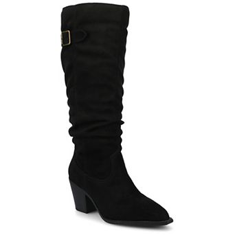 Journee Kaleah Women's Comfort Slouchy Knee-High Pointed Toe Buckle Detail Boots