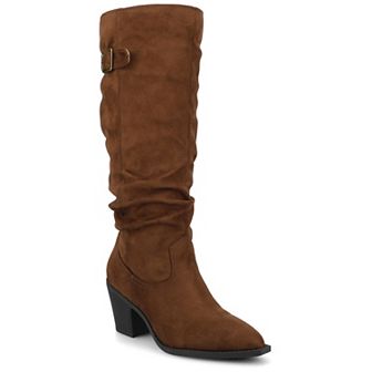 Journee Kaleah Women's Comfort Slouchy Knee-High Pointed Toe Buckle Detail Boots