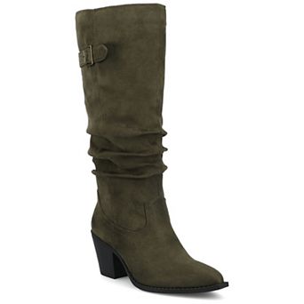Journee Kaleah Women's Comfort Slouchy Knee-High Pointed Toe Buckle Detail Boots