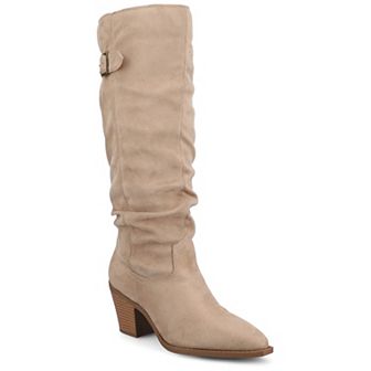 Journee Kaleah Women's Comfort Slouchy Knee-High Pointed Toe Buckle Detail Boots