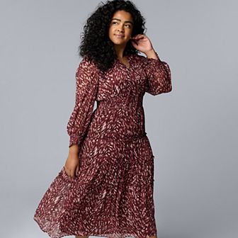 Plus Size Simply Vera Vera Wang Smocked Long Sleeve Maxi Dress