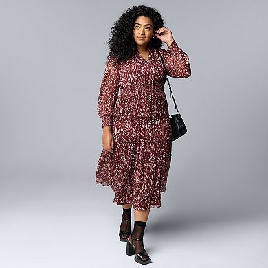 Plus Size Simply Vera Vera Wang Smocked Long Sleeve Maxi Dress