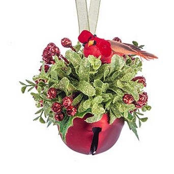 Cardinal Sleigh Bell Red Kissing Krystals Ornament