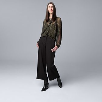 Women's Simply Vera Vera Wang Mid-Rise Wide Leg Cropped Trousers