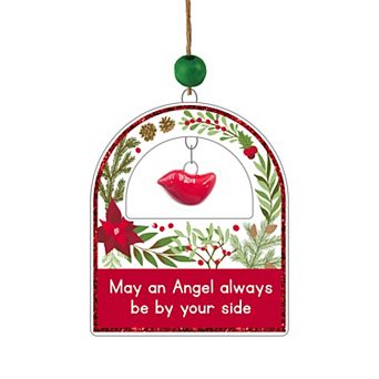May an Angel Always Be by Your Side with Cardinal and Wood Embellishments Sentiment Ceramic Ornament