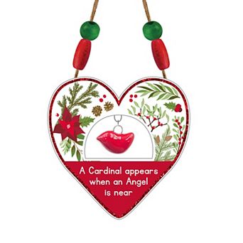 A Cardinal Appears When an Angel Is Near with Cardinal and Wood Embellishments Sentiment Ceramic Ornament