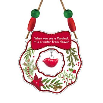 When You See a Cardinal It Is a Visitor from Heaven with Cardinal and Wood Embellishments Sentiment Ceramic Ornament