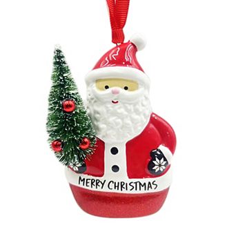 Santa Merry Christmas Sentiment Ceramic Ornament