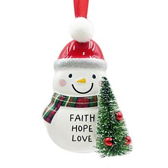 Snowman Faith Hope Love Sentiment Ceramic Ornament