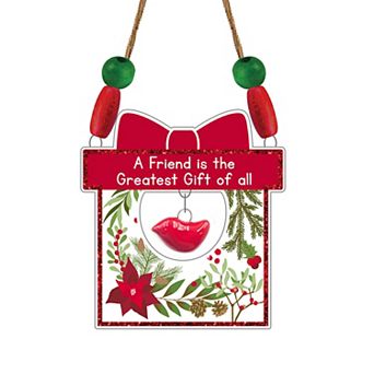 A Friend Is the Greatest Gift of All with Cardinal and Wood Embellishments Sentiment Ceramic Ornament