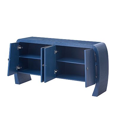 Merax Four-Door Ash Veneer Storage Cabinet with Curved Legs