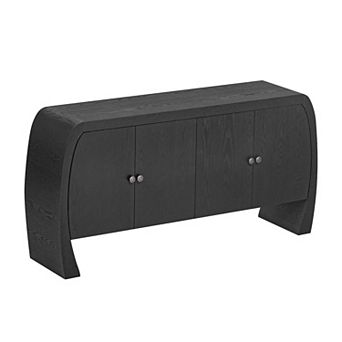 Merax Four-Door Ash Veneer Storage Cabinet with Curved Legs