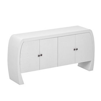 Merax Four-Door Ash Veneer Storage Cabinet with Curved Legs