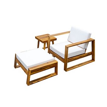 Merax Acacia Wood Outdoor Lounge Set - Chair & Ottoman, Perfect for Patios, Balconies, and Gardens