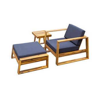 Merax Acacia Wood Outdoor Lounge Set - Chair & Ottoman, Perfect for Patios, Balconies, and Gardens