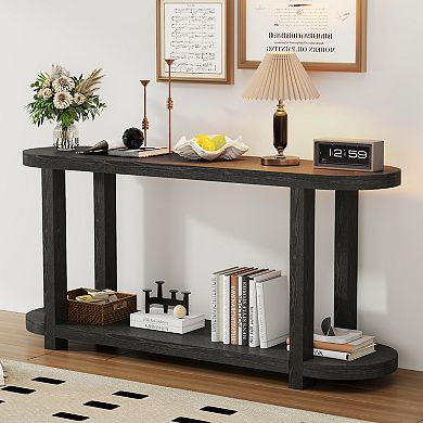 Merax Modern Minimalist Ash Veneer Entryway Table with Streamlined Desktop Design