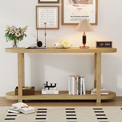Merax Modern Minimalist Ash Veneer Entryway Table with Streamlined Desktop Design