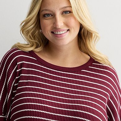 Juniors' Plus Size SO® Oversized Waffle Scoop Neck Top