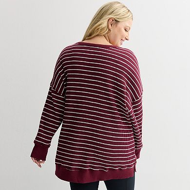 Juniors' Plus Size SO® Oversized Waffle Scoop Neck Top