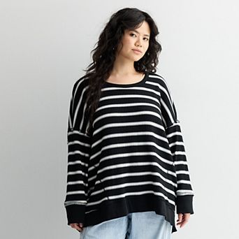 Juniors' Plus Size SO® Oversized Waffle Scoop Neck Top