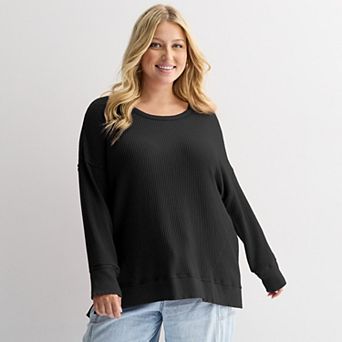 Juniors' Plus Size SO® Oversized Waffle Scoop Neck Top