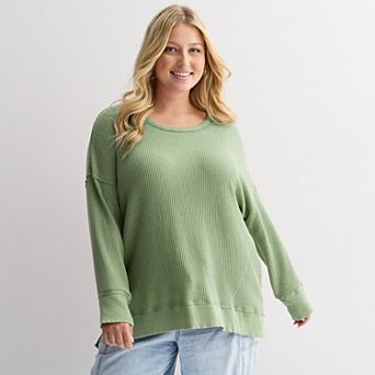 Juniors' Plus Size SO® Oversized Waffle Scoop Neck Top
