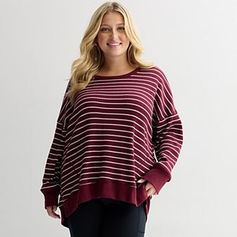 Juniors' Plus Size SO® Oversized Waffle Scoop Neck Top