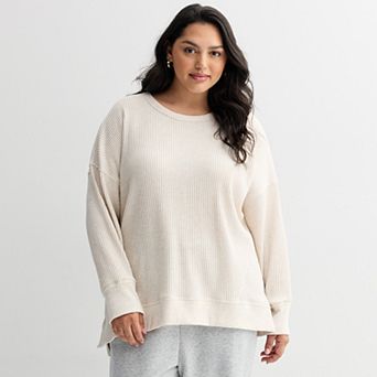 Juniors' Plus Size SO® Oversized Waffle Scoop Neck Top